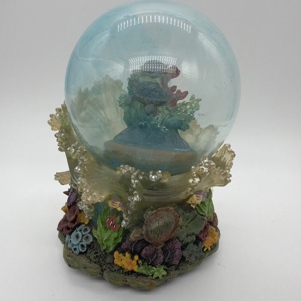 Vintage 2 Snow Globes Turtles & Dolphins On Coral Reefs Music Box Parts Only